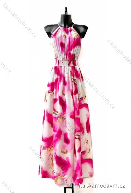Šaty dlhé elegantné bez rukávov dámske (S/M ONE SIZE) TALIANSKA MÓDA IMPES24CARINA5 růžová fuchsiová S / M