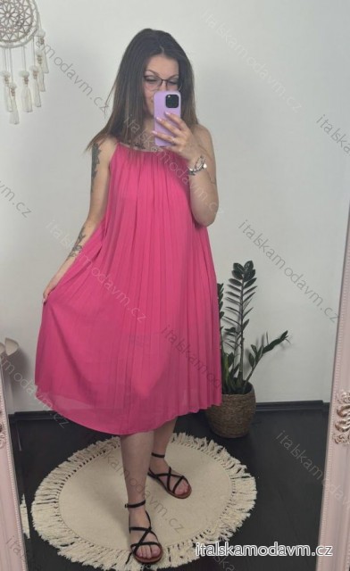 Šaty letné šifónové skladané na ramienka dámske (S/M/L/XL ONE SIZE) TALIANSKA MÓDA IMC22468/DR