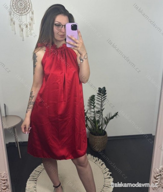 Šaty letní saténové bez rukávů dámské (S/M/L ONE SIZE) ITALSKÁ MÓDA IMD23436/DU červená M/L