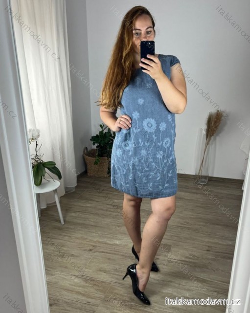 Šaty letné krátky rukáv dámske (M-3XL) TALIANSKA MóDA IM424FLOWER/DR 3XL modrá