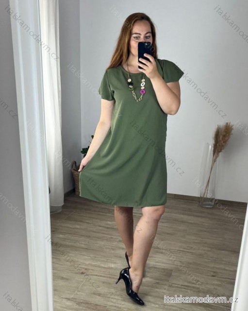 Šaty oversize krátký rukáv dámské nadrozměr (46/50 ONE SIZE) ITALSKÁ MÓDA IMBM24077/DUR khaki 48/50