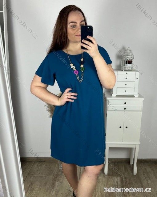 Šaty oversize krátky rukáv dámske nadrozmer (46/50 ONE SIZE) TALIANSKA MÓDA IMBM24077/DUR petrolejová 48/50