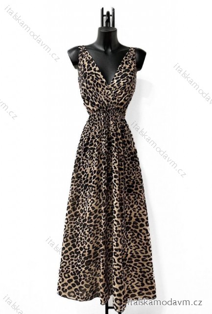 Šaty dlouhé elegantní bez rukávu dámské (S/M ONE SIZE) ITALSKÁ MÓDA IMPES24KRISTY hnědá gepard S/M