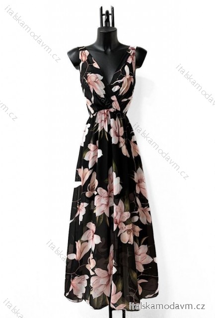 Šaty dlouhé elegantní bez rukávu dámské (S/M ONE SIZE) ITALSKÁ MÓDA IMPES24KRISTY květovaná S/M