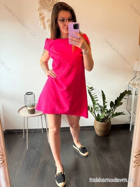 Šaty elegantní krátký rukávek letní dámské (36-38-40-42-44) Polská MÓDA PMLK21LEILATMR/DUR 42 tmavě růžová