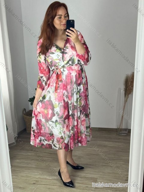 Šaty dlhé šifónové dlhý rukáv dámske nadrozmer (44/46 ONE SIZE) TALIANSKA MÓDA IMWEC24092-6/DUR