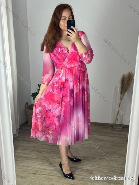 Šaty dlouhé šifonové dlouhý rukáv dámské nadrozměr (44/46 ONE SIZE) ITALSKÁ MÓDA IMWEC24092-5/DUR