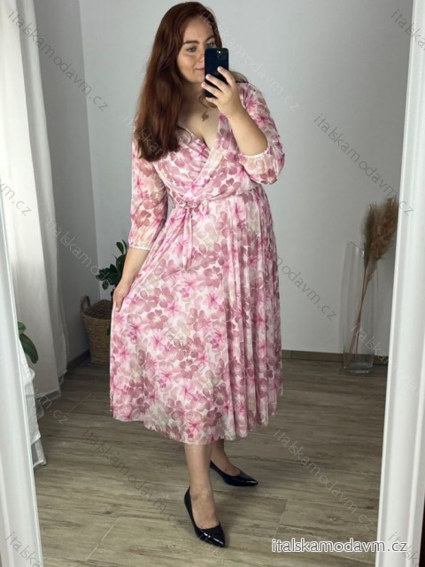 Šaty dlhé šifónové dlhý rukáv dámske nadrozmer (44/46 ONE SIZE) TALIANSKA MÓDA IMWEC24092-3/DUR