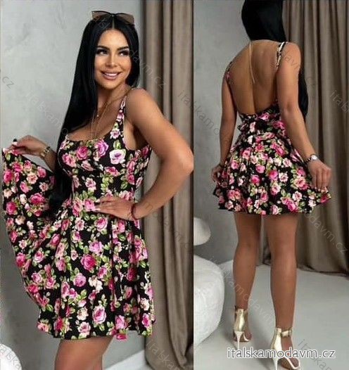 Šaty krátke letné na ramienka dámske (S/M/L ONE SIZE) TALIANSKA MÓDA IMM24M32983A/DUR -   čierna
 -   M / L