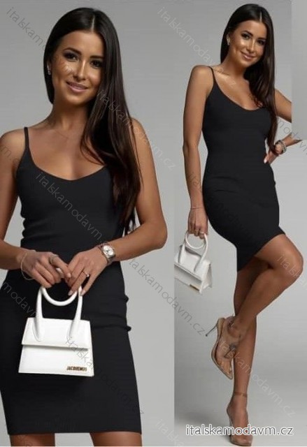 Šaty krátké letní na ramínka dámské (S/M ONE SIZE) ITALSKÁ MÓDA IMD24223/DU Černá S/M