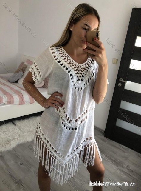 Tunika přehoz oversize plážová přes plavky krátký rukáv dámská (S/M/L ONE SIZE) ITALSKÁ MÓDA IMM23SP0020/DUR -   biela -   M / L