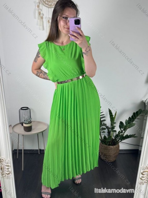 Šaty dlouhé letní elegantní bez rukávu dámské (S/M ONE SIZE) ITALSKÁ MÓDA IMWB24047 zelená neon S/M