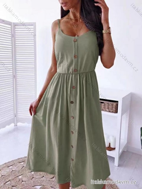 Šaty dlouhé letní na ramínka dámské (S/M ONE SIZE) ITALSKÁ MÓDA IMD24194/DU S/M zelená khaki