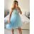 Šaty krátke spoločenské bez rukávu dámske (S/M ONE SIZE) TALIANSKA MÓDA IMPSH24C19801/DU S / M svetlo modrá