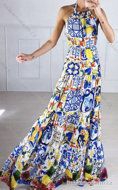 Šaty letní dlouhé bez rukávu dámské (XS/S/M ONE SIZE) ITALSKÁ MÓDA IMPBB243449lx květovaná S/M