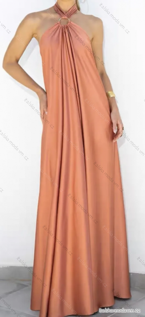 Šaty dlouhé letní bez rukávu dámské (XS/S/M ONE SIZE) ITALSKÁ MÓDA IMPBB24C27352 oranžová broskyňová S / M