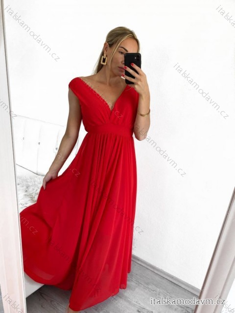 Šaty dlhé společenské bez rukávov dámske DIONE  (S/M ONE SIZE) TALIANSKA MÓDA IMPBB22 IMPBB225009kt/DRU S/M červená