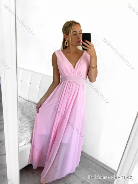 Šaty dlhé společenské bez rukávov dámske DIONE  (S/M ONE SIZE) TALIANSKA MÓDA IMPBB22 IMPBB225009kt/DUR S/M svetlo ružová