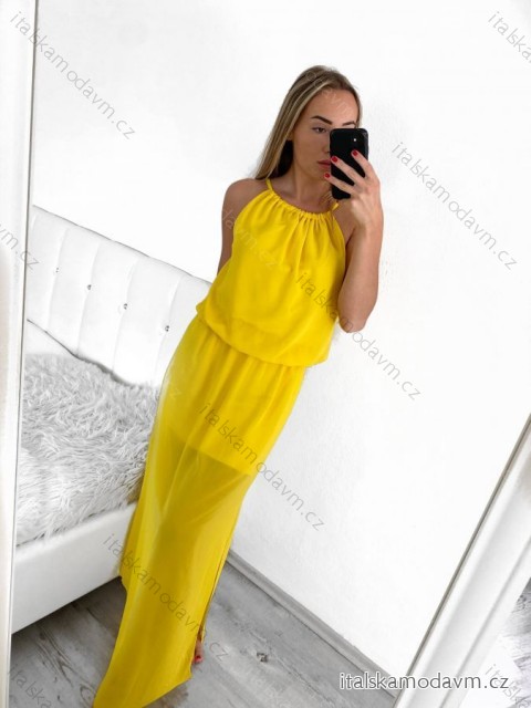 Šaty dlhé letné šifónové bez rukávov dámske (S/M/L ONE SIZE) TALIANSKA MÓDA IMWB22049/DUR M / L žltá