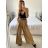 Kalhoty dlouhé oversize elegantní s páskem dámské (S/M/L ONE SIZE) ITALSKá MODA IM3244008/DU -   Černá -   M/L