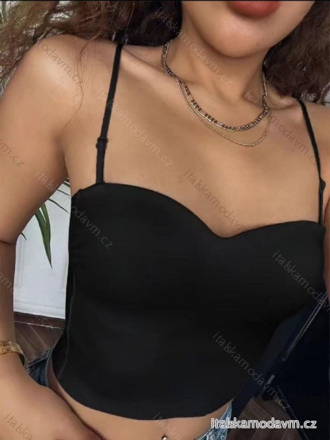 Croptop elegantní na ramínka dámský (S/M ONE SIZE) ITALSKÁ MÓDA IMM24M25206/DUR S/M Černá