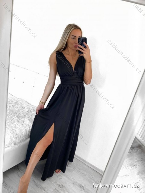 Šaty dlhé spoločenské na ramienka dámske (S/M ONE SIZE) TALIANSKA MÓDA IMPSH245192/DU černá S/M