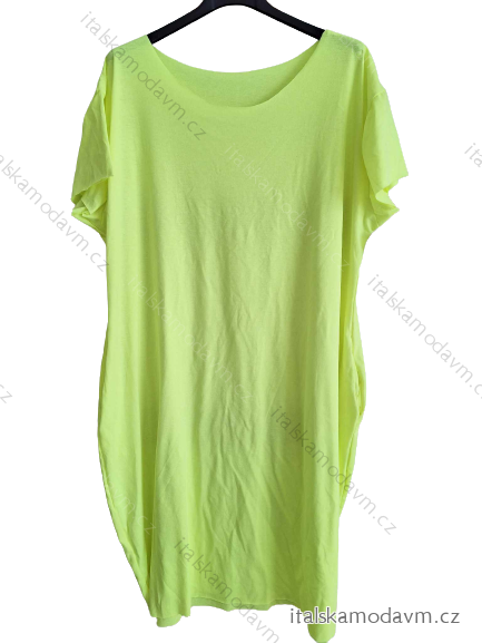 Šaty klasik bavlnené krátky rukáv dámske (XL/2XL ONE SIZE) TALIANSKA MÓDA IM322104XL/DUR neón žltá