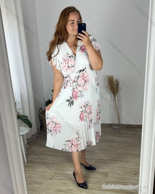 Šaty letné šifónové krátky rukáv dámske nadrozmer (50/52 ONE SIZE) TALIANSKA MÓDA IMWGM24451-1/DUR