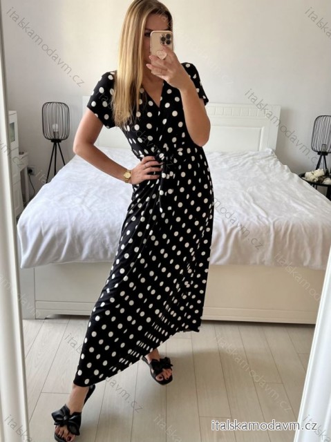 Šaty dlouhé letní krátký rukáv dámské (S/M ONE SIZE) ITALSKá MóDA IM323101-1/DU