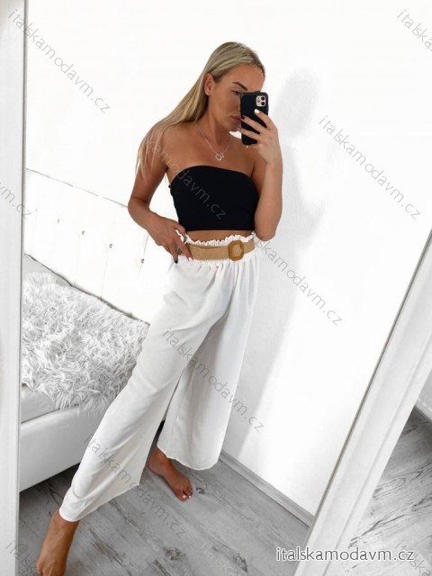 Kalhoty letní dlouhé volné s páskem dámské (S/M ONE SIZE) ITALSKÁ MÓDA IMPLI236388/DU S/M bílá