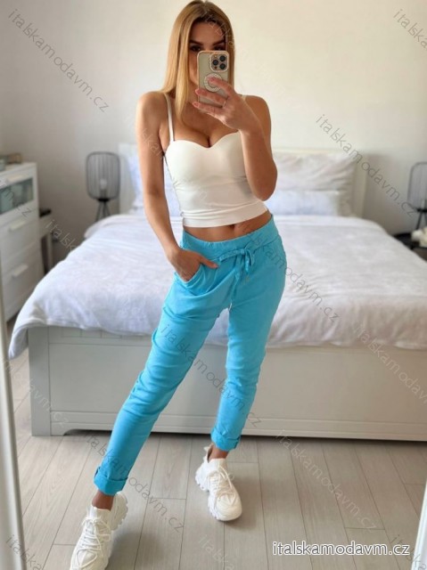 Nohavice letné dlhé strečové dámske (S/M ONE SIZE) TALIANSKA MÓDA IMPLI238115/DUR -   tyrkysová -   S / M