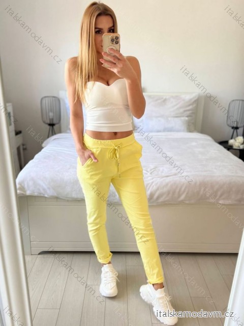 Nohavice letné dlhé strečové dámske (S/M ONE SIZE) TALIANSKA MÓDA IMPLI238115/DUR -   žlutá světle -   S / M
