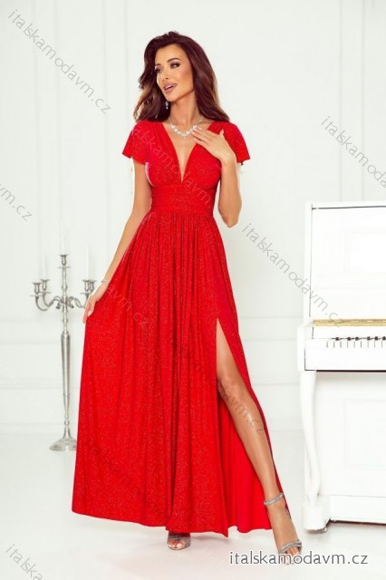 Šaty dlhé spoločenské trblietavé s flitrami krátky rukáv dámske nadrozmer (34-50) POLSKÁ MÓDA PMLWD24GABRIELA7 červená 36