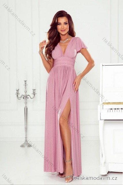 Šaty dlhé spoločenské trblietavé s flitrami krátky rukáv dámske nadrozmer (34-50) POLSKÁ MÓDA PMLWD24GABRIELA12 ružová 40