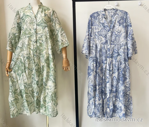 Šaty letní 3/4 dlouhý rukáv dámské (S/M/L ONE SIZE) INDICKÁ MÓDA IMPEM23204-5/DUR M/L modrá