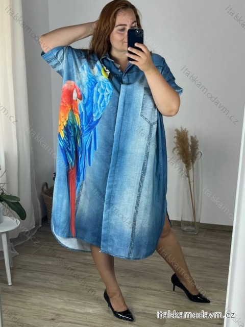 Šaty dlhé košeľové 3/4 dlhý rukáv dámske nadrozmer (56/58 ONE SIZE) TALIANSKA MÓDA IMWGS24535/DR -   modrá -   56/58