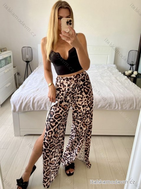 Kalhoty dlouhé letní dámské (S/M/L ONE SIZE) ITALSKÁ MÓDA IMM24M34497/DUR -   hnědá gepard -   M/L