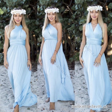 Šaty variabilní vázání dlouhé elegantní společenské dámské (S/M/L/XL ONE SIZE) ITALSKÁ MÓDA IMPBB23A11791/DU -   světle modrá -   L/XL
