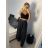 Kalhoty s páskem široké nohavice dlouhé letní dámské (S/M ONE SIZE) ITALSKá MODA IM424383/DU S/M Černá