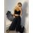 Kalhoty s páskem široké nohavice dlouhé letní dámské (S/M ONE SIZE) ITALSKá MODA IM424383/DU S/M Černá