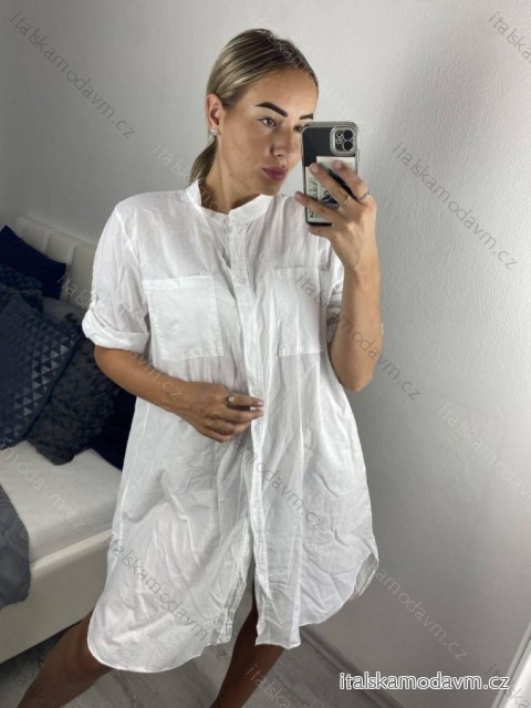 Šaty KOŠILOVÉ 3/4 rukáv dámske nadrozmer (L/XL/2XL ONE SIZE) TALIANSKA MÓDA IMBM23SLADY/DU -   biela -   XL/2XL