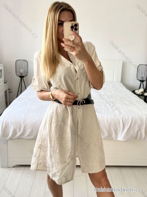 Šaty košilové bavlněné 3/4 dlouhý rukáv dámské (S/M/L ONE SIZE) ITALSKÁ MÓDA IM424PAULA/DUR -   béžová -   M / L