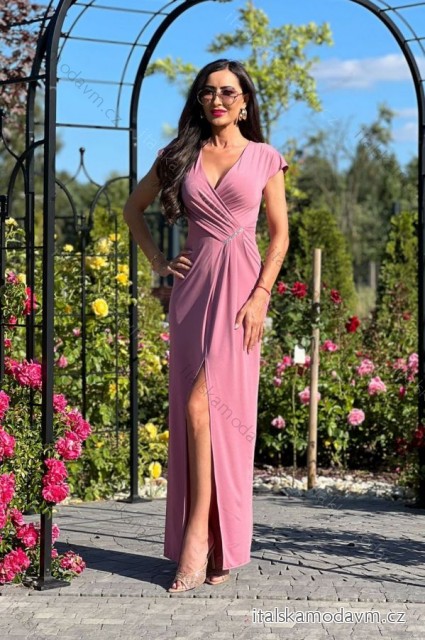 Šaty dlouhé společenské krátký rukáv dámské nadrozměr (34-50 ONE SIZE) POLSKÁ MÓDA PMLEL24DIANA3 růžová starorůžová 36