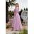 Šaty dlhé elegantný letný krátky rukáv dámske nadrozmer (36-46 ONE SIZE) POLSKÁ MÓDA PMLEL24ROSA4 svetlo fialová 42