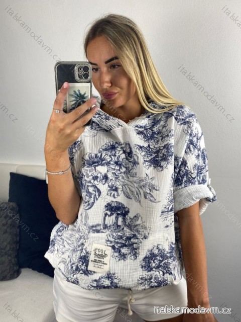 Tunika mušelínová krátký rukáv dámská nadrozměr (42/44/46 ONE SIZE) ITALSKá MODA IMSM24053/DUR
