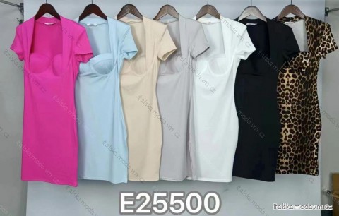 Šaty elegantný krátky rukáv dámske (S/M ONE SIZE) TALIANSKA MÓDA IMM24M25500/DU