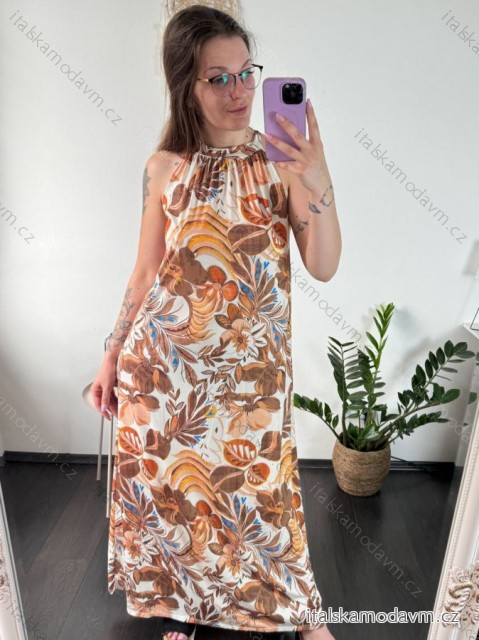 Šaty dlhé letné icecool bez rukávov dámske (S/M/L ONE SIZE) TALIANSKA MÓDA IMM23M2942-1/DUR M / L hnedá