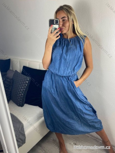 Šaty dlouhé riflové bez rukávu dámské (M/L/XL ONE SIZE) ITALSKÁ MÓDA IMD22225