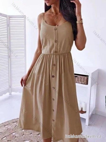 Šaty dlhé letné na ramienka dámske (S/M ONE SIZE) TALIANSKA MÓDA IMD24194/DUR hnědá S/M