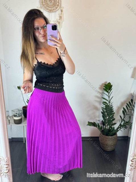 Sukně skládaná dlouhá dámská (S/M ONE SIZE) ITALSKá MóDA IMSM24036/DR růžová fuchsiová S/M